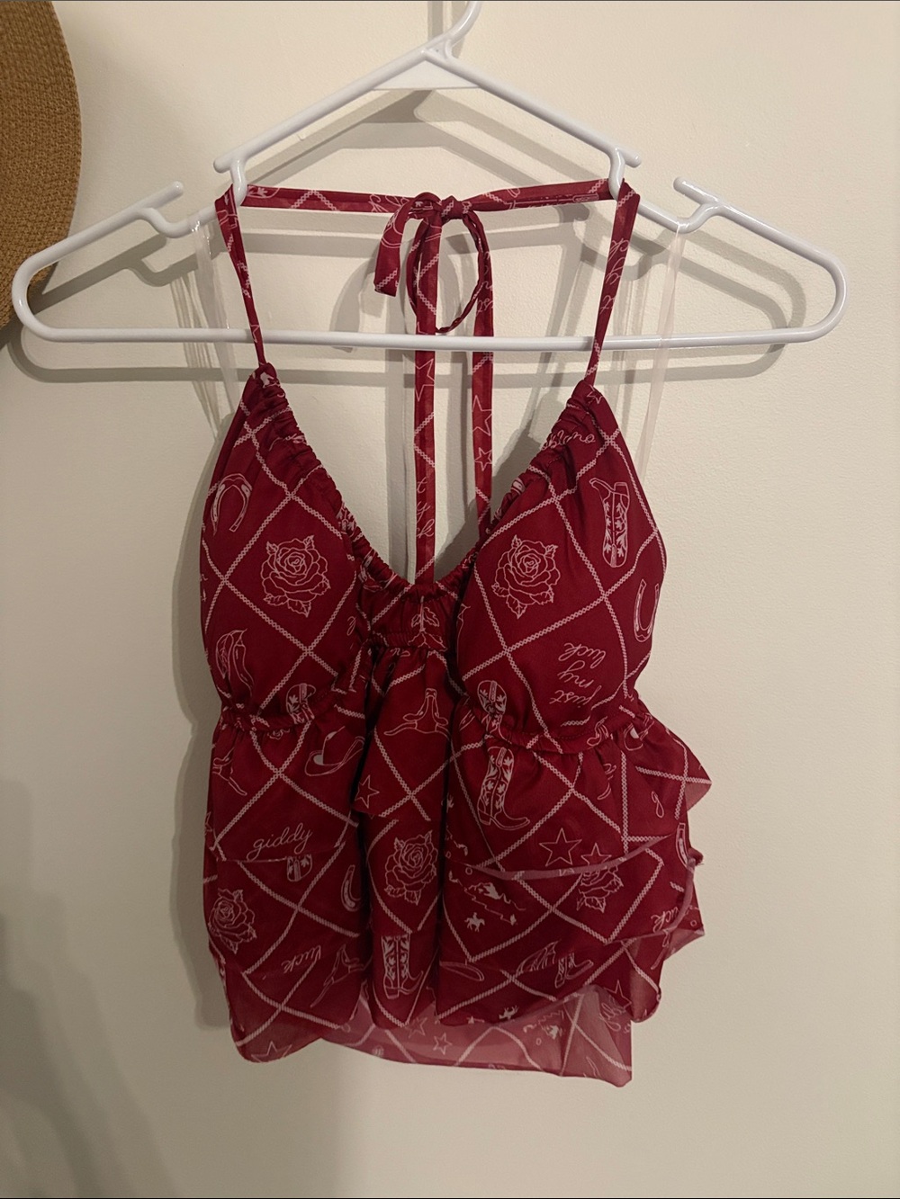 wild fable Wine Red Printed Halter Cami